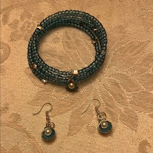Hand Crafted Blue Beaded Bracelet Set